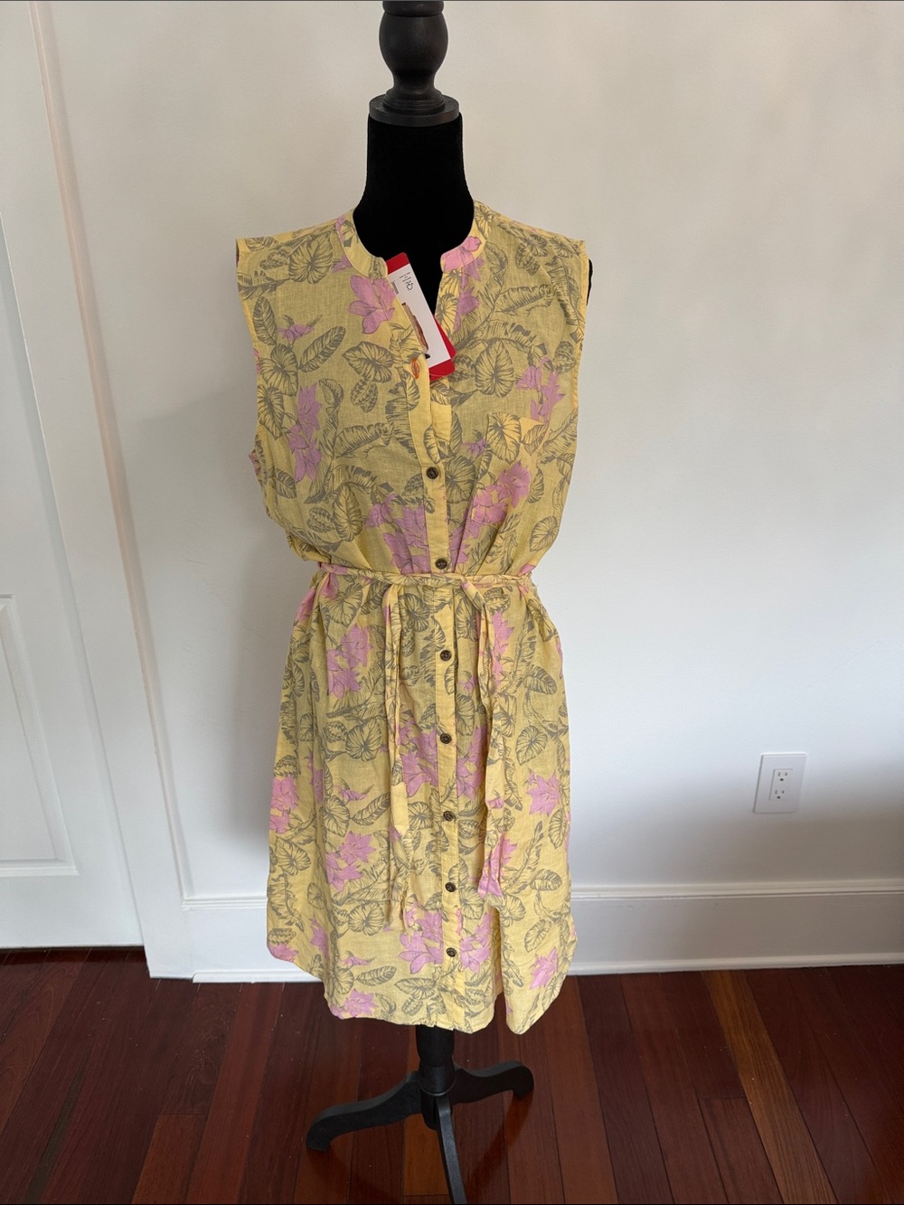 Margaritaville Yellow Floral Midi Dress with Pink Accents